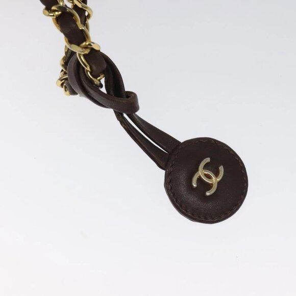 CHANEL Chain Tote Bag Coated Canvas Leather Brown Gold CC Auth bs26043 - Picture 10 of 14